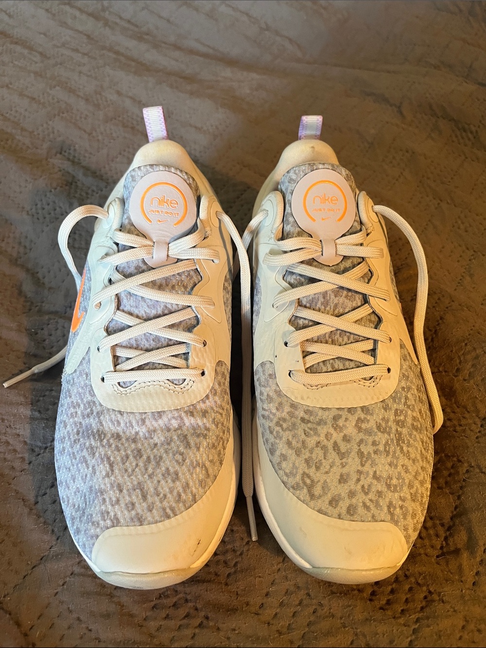 Nike Womens Leopard Print Sneakers in grey/purple with Orange Accents